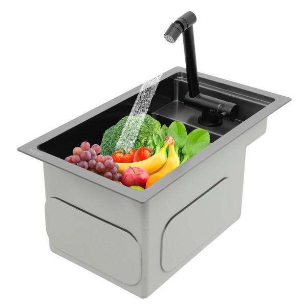 304 Stainless Steel Luxury Single Bowl For Kitchen,Yard, Office, Bar, Laundry Sink, Sink with Foldable Faucet