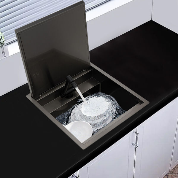 Single Bowl Kitchen Bar Sink - Hidden / Drop-in Kitchen Sink with Folding Faucet