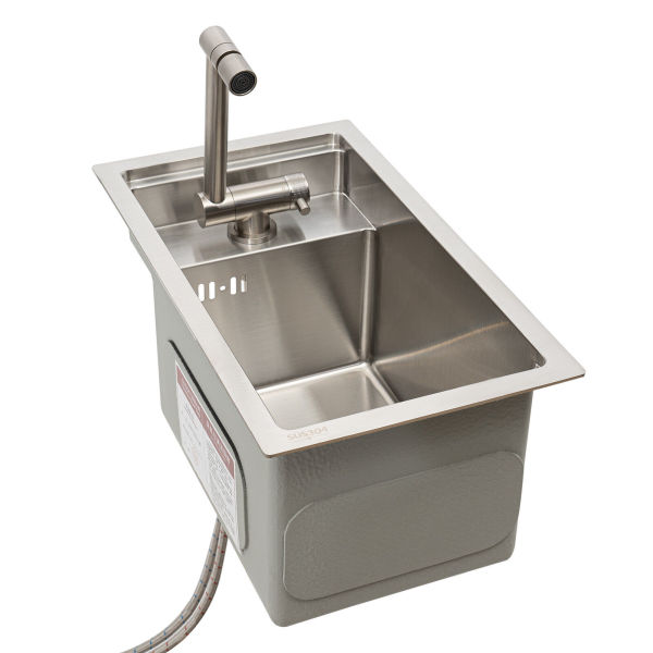 Single Bowl Bar Kitchen Laundry Sink Set Stainless Steel Hidden w/Folding Faucet