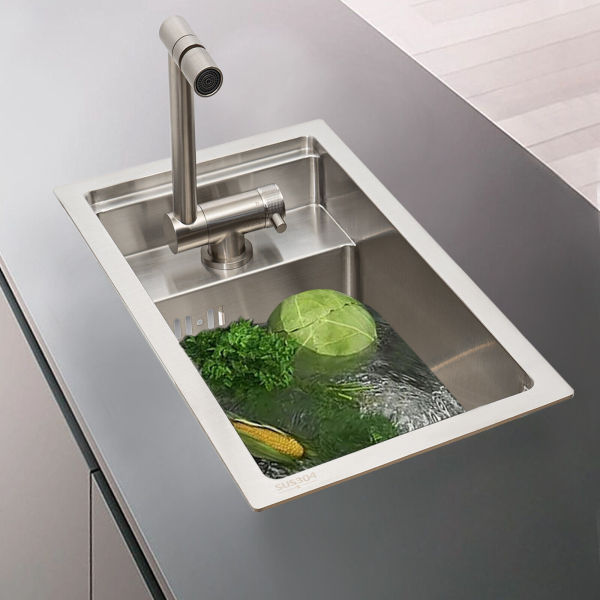 Single Bowl Bar Kitchen Laundry Sink Set Stainless Steel Hidden w/Folding Faucet