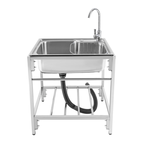CNCEST 24" Stainless Steel Single Basin Kitchen Sink with Stand, Home Simple Laundry Sink With Faucet