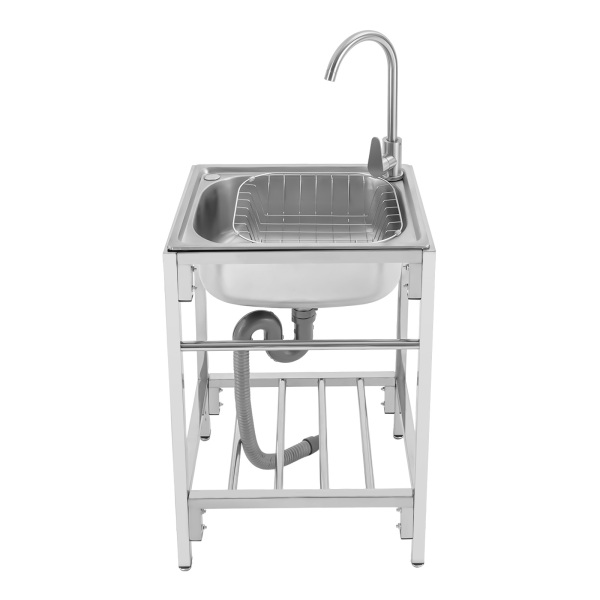 CNCEST 19.6" Commercial Sink with Stand Stainless Steel Single Basin Kitchen Home Simple Laundry Sink With Faucet