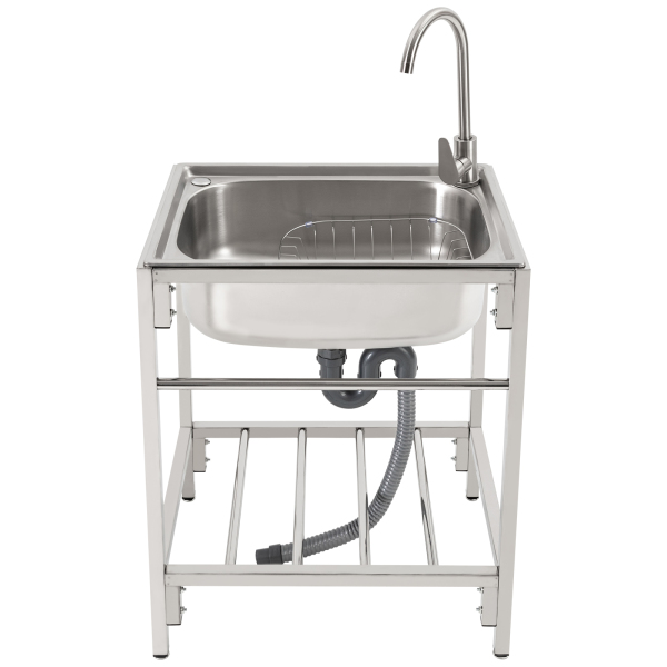 CNCEST 23.6" Stainless Steel Single Basin Kitchen Commercial Sink with Stand, Home Simple Laundry Sink With Faucet