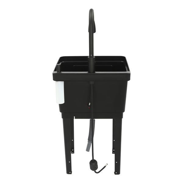Laundry Sink With High Arc Stainless Steel Pull Down Faucet Freestanding Space Saving Laundry Tub Freestanding Wash Station Black