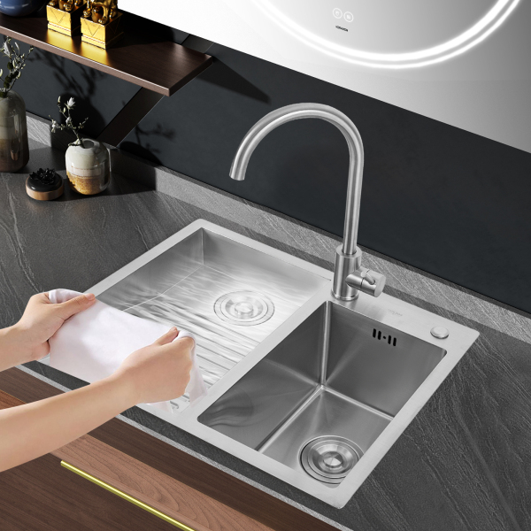 60 * 48cm Laundry Sink, Household Stainless Steel Laundry Sink with Faucet, Laundry Sink with Washboard
