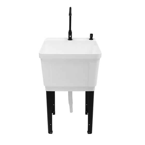 White Space Saver Utility Sink, Freestanding Space Saving Laundry Tub, Rotatable Faucet, Soap Dispenser