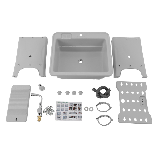 Freestanding Plastic Laundry Sink with Washboard, Indoor and Outdoor Utility Sink with Cold and Hot Water Faucet