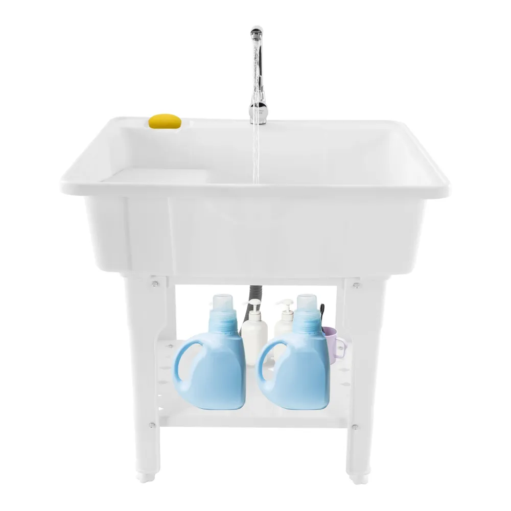 Freestanding Plastic Laundry Sink with Washboard Utility Sink