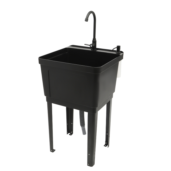 19.68*19*33.07in Freestanding Black Space Saver Utility Sink Freestanding Space Saving Laundry Tub with Rotatable Faucet and Soap Dispenser