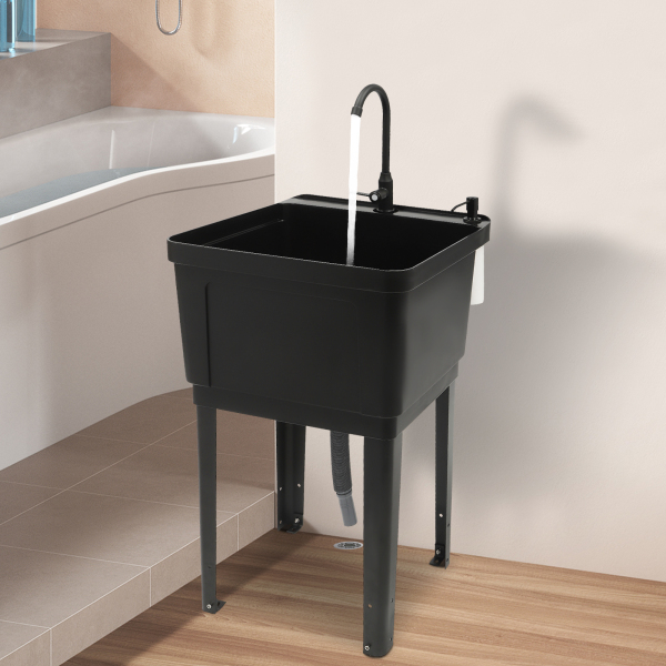 19.68*19*33.07in Freestanding Black Space Saver Utility Sink Freestanding Space Saving Laundry Tub with Rotatable Faucet and Soap Dispenser