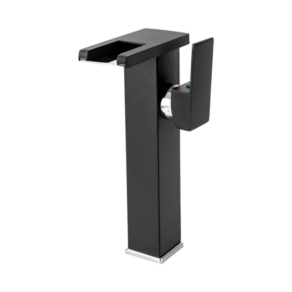 Black Bathroom Vessel Faucet Led Light 3 Color Changing Waterfall Single Handle One Hole Bowl Sink Faucet