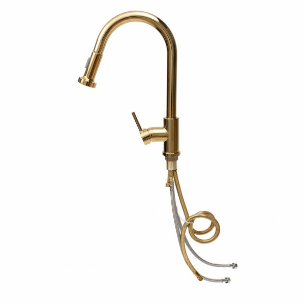 Cold And Hot Dual-Use Pull Out Basin Faucet W/ Free Rotation Pull-out Pipe Taps Gold Brass Single Handle Kitchen Sink Swivel Faucet Pull Out Mixer Tap