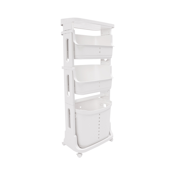 White Laundry Baskets Dirty Clothes Hamper with Wheels and Handle Tall Portable Rolling Laundry Baskets