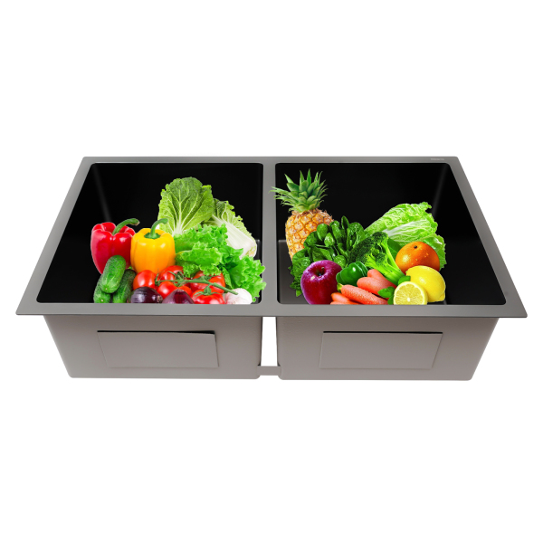 32in Kitchen Sink, New Kitchen Bar Sink, Two Bowls Kitchen Bar Sink - Black