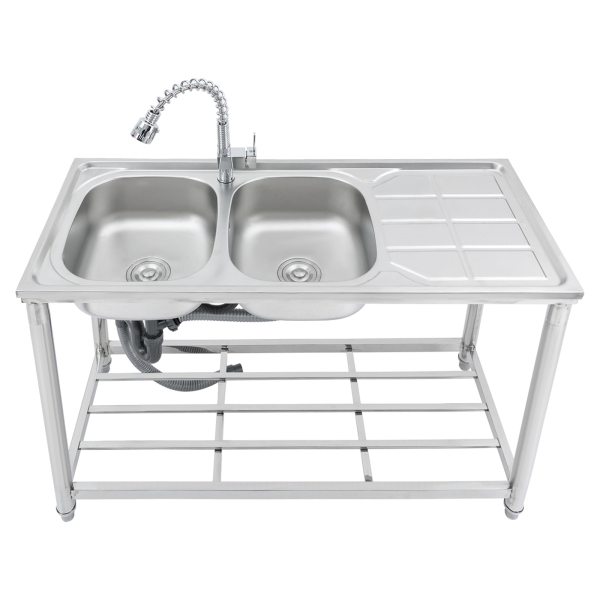 Double Bowl Sink Commercial Restaurant Sink Stainless Steel Utility Sink Use In Kitchens Bars Restaurants Dessert Stores Silver
