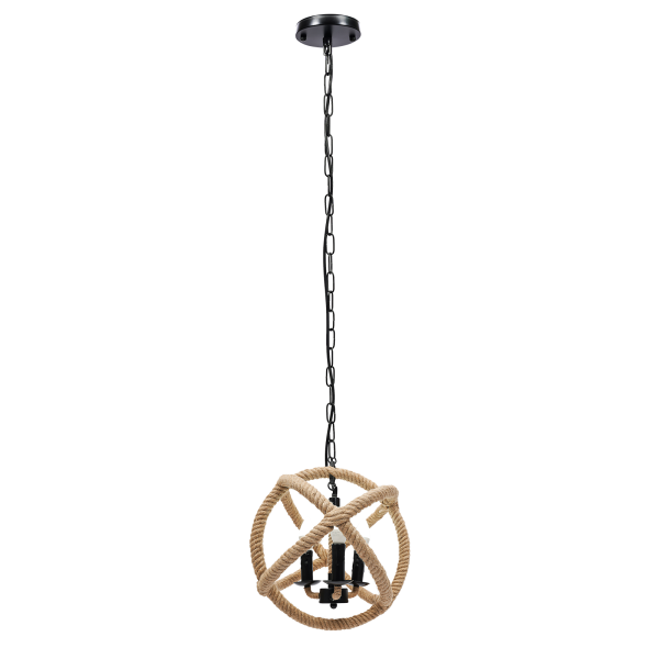 Eapmic 3-Light Rope Orb Chandelier Lights Ceiling Fixture Sphere Pendant Lamp Iron with Rope