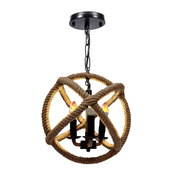 Eapmic 3-Light Rope Orb Chandelier Lights Ceiling Fixture Sphere Pendant Lamp Iron with Rope