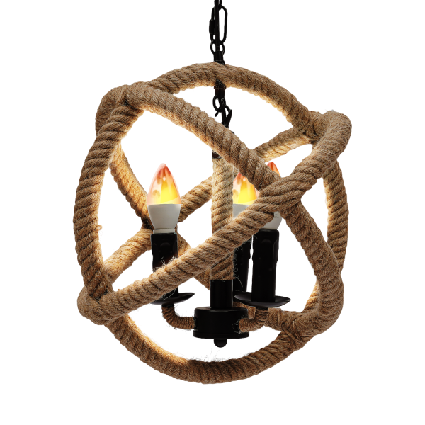 Eapmic 3-Light Rope Orb Chandelier Lights Ceiling Fixture Sphere Pendant Lamp Iron with Rope