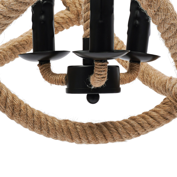 Eapmic 3-Light Rope Orb Chandelier Lights Ceiling Fixture Sphere Pendant Lamp Iron with Rope
