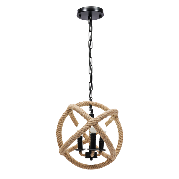 Eapmic 3-Light Rope Orb Chandelier Lights Ceiling Fixture Sphere Pendant Lamp Iron with Rope Eapmic 3-Light Rope Orb Chandelier Lights Ceiling Fixture Sphere Pendant Lamp Iron with Rope