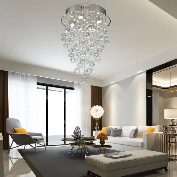 Modern Crystal Raindrop Chandelier Lighting Rain Drop Ball Ceiling Light Flush Mount LED Fixture Pendant Lamp