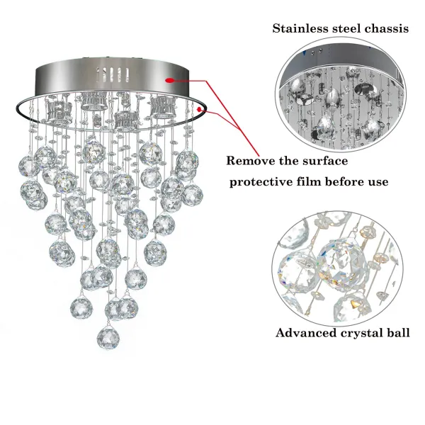 Modern Crystal Raindrop Chandelier Lighting Rain Drop Ball Ceiling Light Flush Mount LED Fixture Pendant Lamp