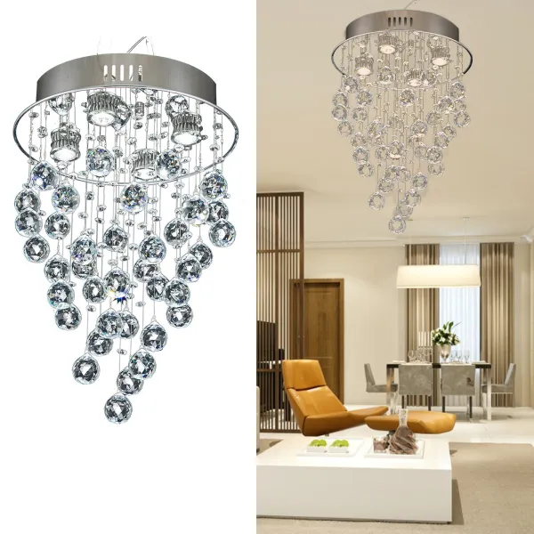 Modern Crystal Raindrop Chandelier Lighting Rain Drop Ball Ceiling Light Flush Mount LED Fixture Pendant Lamp