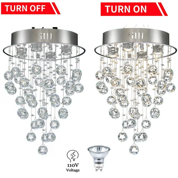 Modern Crystal Raindrop Chandelier Lighting Rain Drop Ball Ceiling Light Flush Mount LED Fixture Pendant Lamp