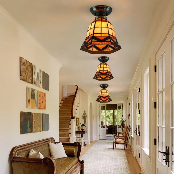 Tiffany Ceiling Lights 1-Light 7.8" Wide Mission Style Stained Glass Flush Mount Ceiling Light for Bedroom Hallway