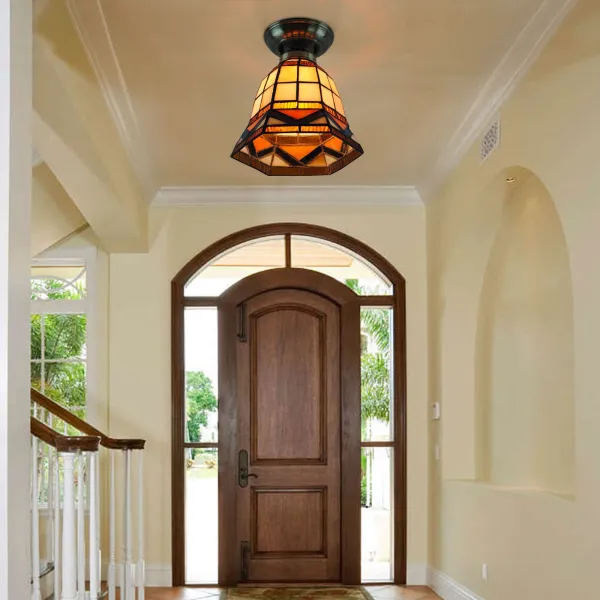 Tiffany Ceiling Lights 1-Light 7.8" Wide Mission Style Stained Glass Flush Mount Ceiling Light for Bedroom Hallway