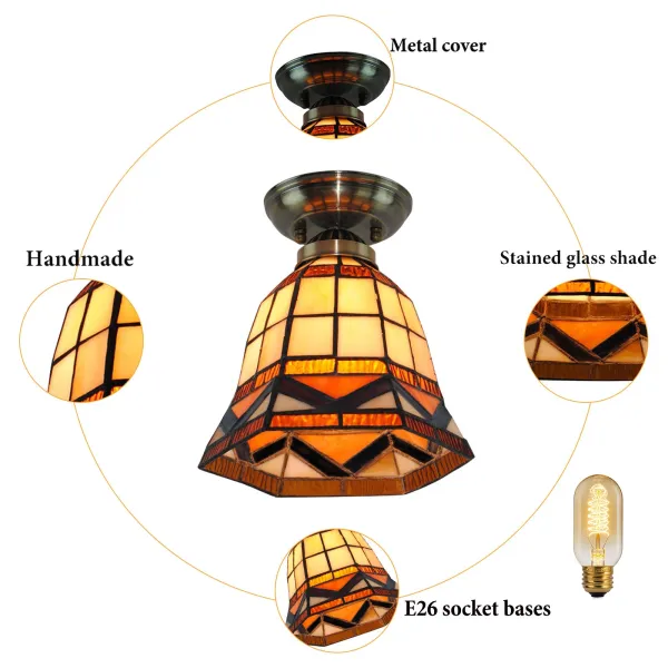Tiffany Ceiling Lights 1-Light 7.8" Wide Mission Style Stained Glass Flush Mount Ceiling Light for Bedroom Hallway