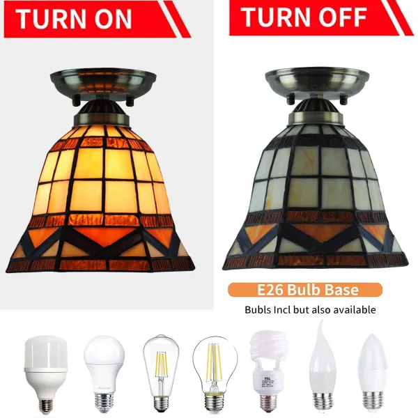 Tiffany Ceiling Lights 1-Light 7.8" Wide Mission Style Stained Glass Flush Mount Ceiling Light for Bedroom Hallway
