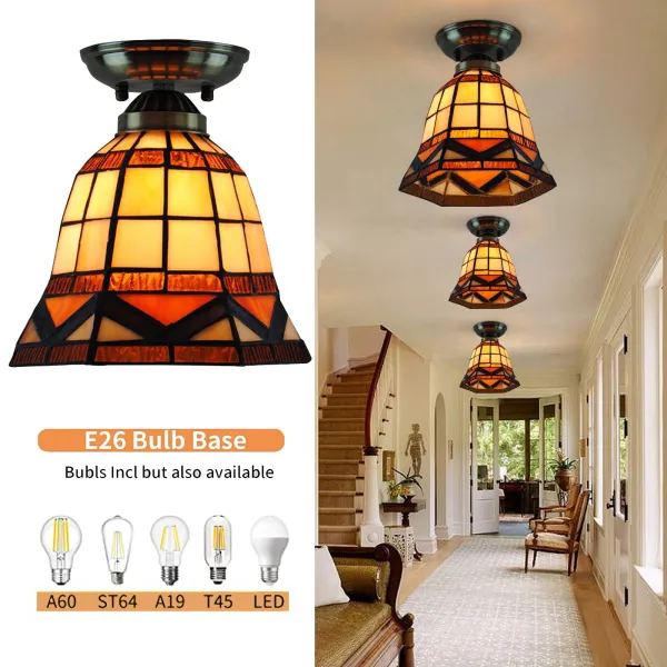 Tiffany Ceiling Lights 1-Light 7.8" Wide Mission Style Stained Glass Flush Mount Ceiling Light for Bedroom Hallway