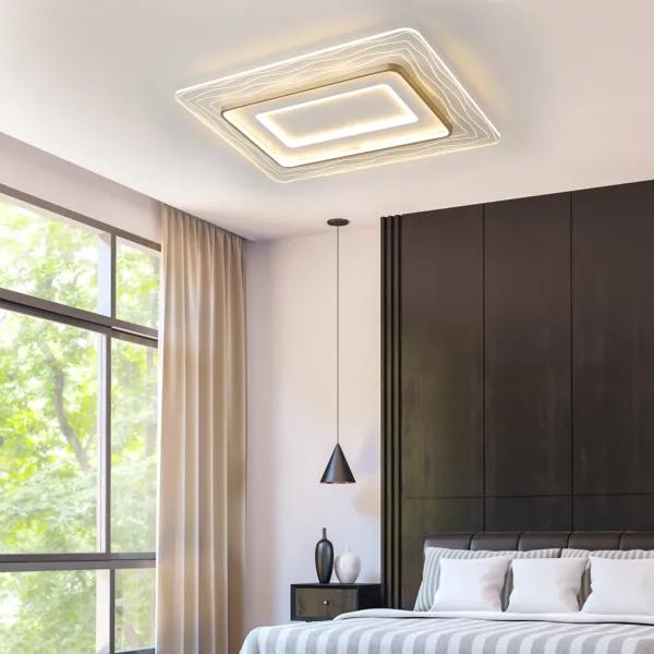 Modern LED Ceiling Light Wave Rectangle Dimmable Light Fixture Ceiling Lamp Flower Shape