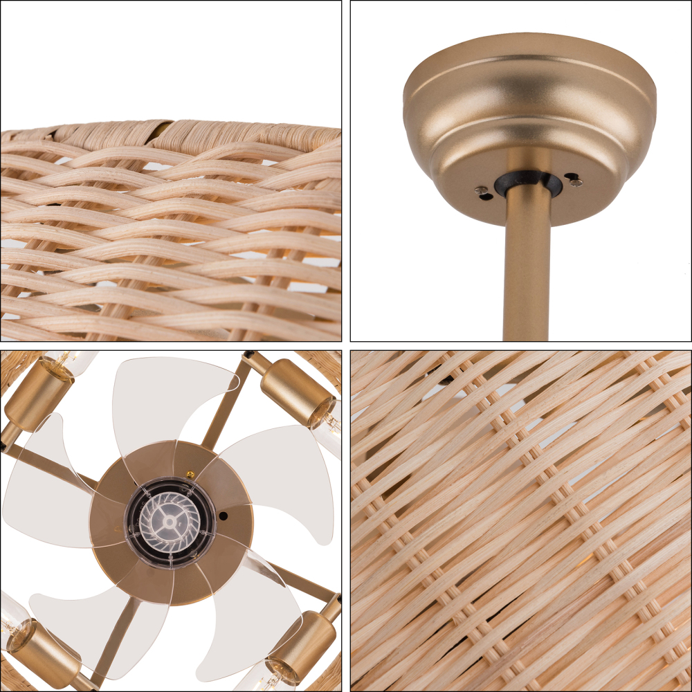 18.5in Boho Ceiling Fan with Lights, Rattan Caged Flush Mount Ceiling Fans with Lights and Remote Control, Bamboo Profile Ceiling Fan 18.5in Boho Ceiling Fan with Lights, Rattan Caged Flush Mount Ceiling Fans with Lights and Remote Control, Bamboo Profile Ceiling Fan