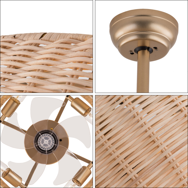 18.5in Boho Ceiling Fan with Lights, Rattan Caged Flush Mount Ceiling Fans with Lights and Remote Control, Bamboo Profile Ceiling Fan 18.5in Boho Ceiling Fan with Lights, Rattan Caged Flush Mount Ceiling Fans with Lights and Remote Control, Bamboo Profile Ceiling Fan