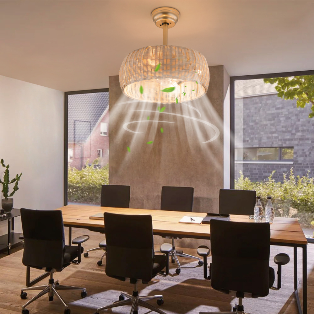 18.5in Boho Ceiling Fan with Lights, Rattan Caged Flush Mount Ceiling Fans with Lights and Remote Control, Bamboo Profile Ceiling Fan 18.5in Boho Ceiling Fan with Lights, Rattan Caged Flush Mount Ceiling Fans with Lights and Remote Control, Bamboo Profile Ceiling Fan