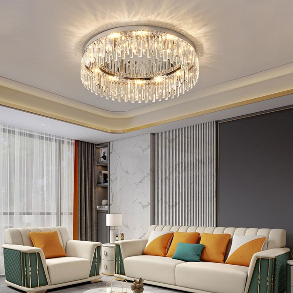 Bathroom Chandelier Flush Mount Light Fixture 23.6-Inch Modern Crystal Chandelier Lighting for Living Room,Bedroom