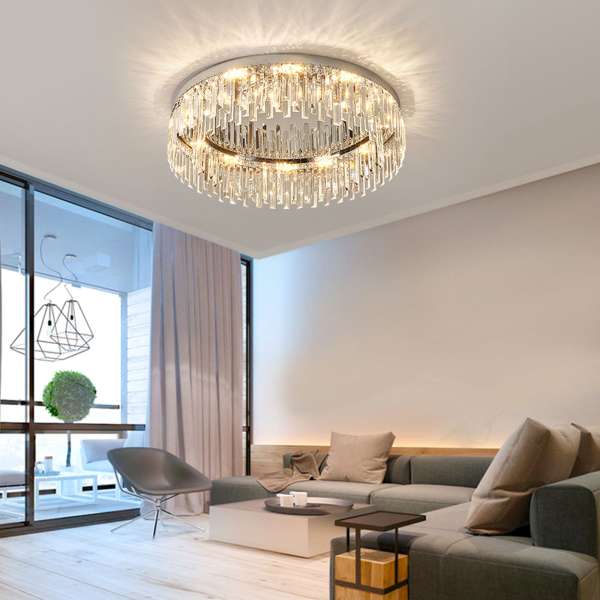 Bathroom Chandelier Flush Mount Light Fixture 23.6-Inch Modern Crystal Chandelier Lighting for Living Room,Bedroom