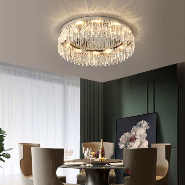 Bathroom Chandelier Flush Mount Light Fixture 23.6-Inch Modern Crystal Chandelier Lighting for Living Room,Bedroom