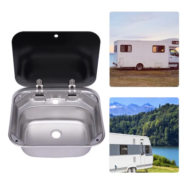 RV Caravan or Boat Stainless Steel Hand Wash Basin Sink For RV or marine, tempered glass cover, RV camping trailer accessories