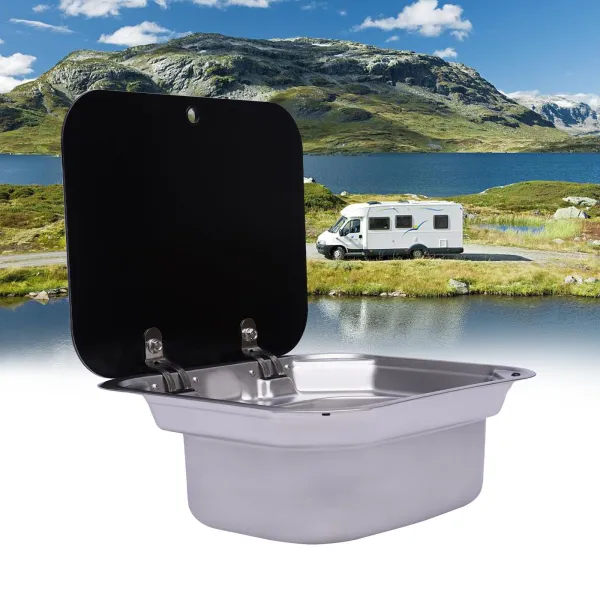 RV Caravan or Boat Stainless Steel Hand Wash Basin Sink For RV or marine, tempered glass cover, RV camping trailer accessories