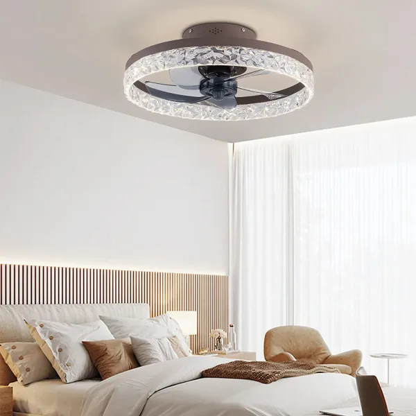 20" Polished Brown Ceiling Fan Light Acrylic Lampshade Remote Control Modern Ceiling Fan