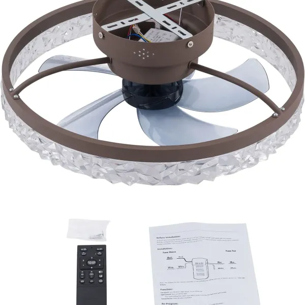 20" Polished Brown Ceiling Fan Light Acrylic Lampshade Remote Control Modern Ceiling Fan