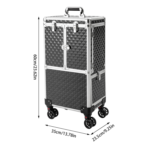CNCEST Rolling Makeup Case Aluminium Alloy, Movable Rectangular Makeup Train Case CNCEST Rolling Makeup Case Aluminium Alloy, Movable Rectangular Makeup Train Case