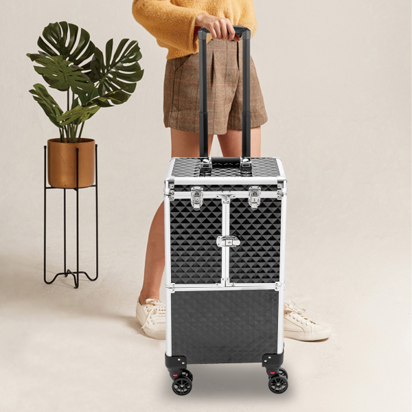 CNCEST Rolling Makeup Case Aluminium Alloy, Movable Rectangular Makeup Train Case CNCEST Rolling Makeup Case Aluminium Alloy, Movable Rectangular Makeup Train Case
