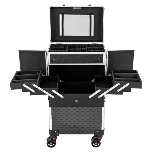 CNCEST Rolling Makeup Case Aluminium Alloy, Movable Rectangular Makeup Train Case CNCEST Rolling Makeup Case Aluminium Alloy, Movable Rectangular Makeup Train Case