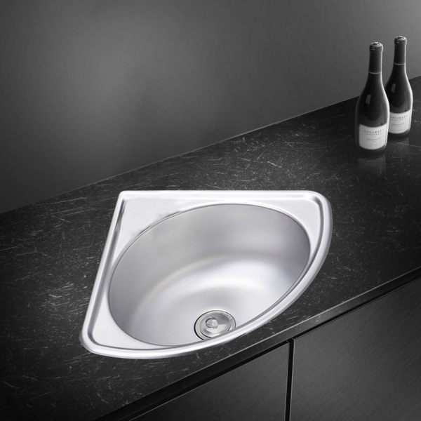 CNCEST Stainless Steel Single Bowl Sink 17.32" Wall-Mounted Triangle Wash Basin Small Corner Basin Sink for Kitchen Bathroom Lavatory