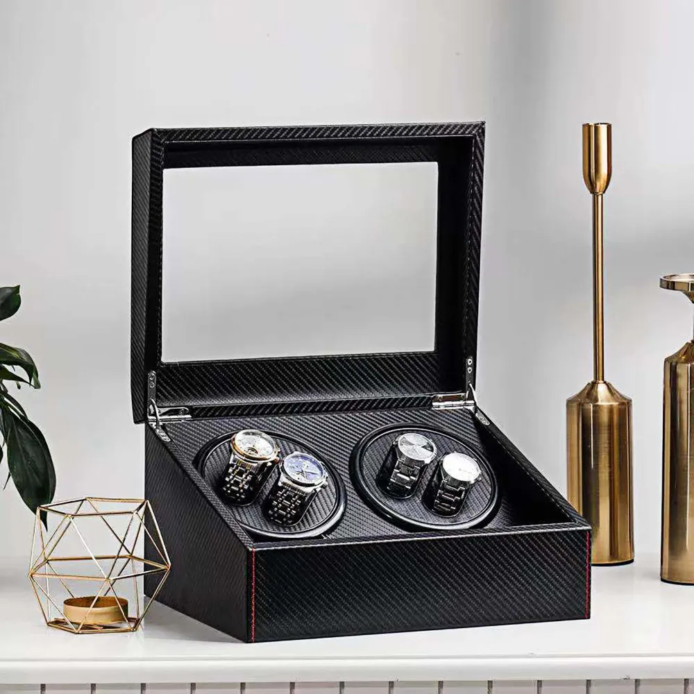 CNCEST Self Winding Watch Box Watch Self Winder Box Automatic Rotation - Full Black