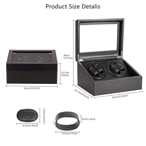 CNCEST Self Winding Watch Box Watch Self Winder Box Automatic Rotation - Full Black